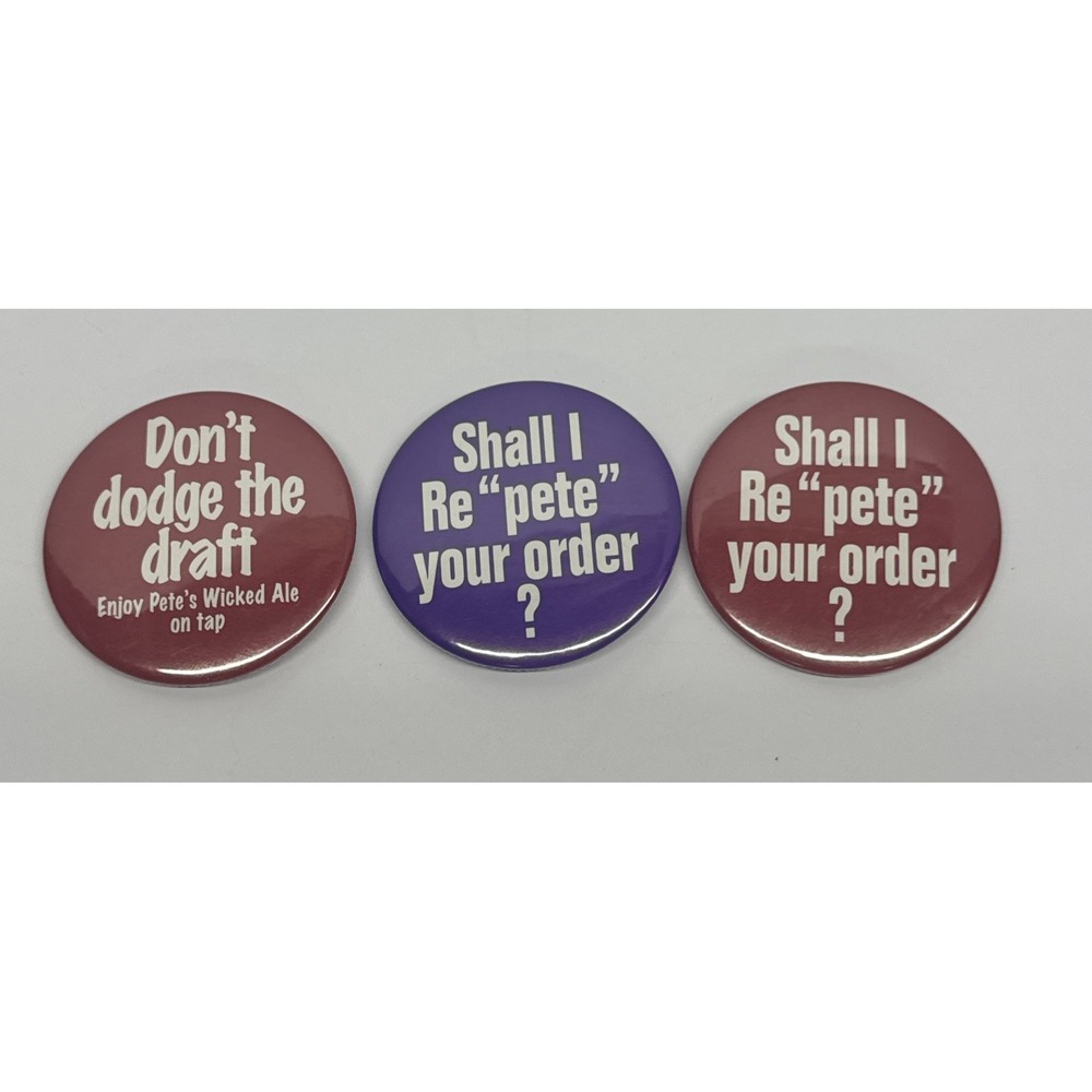 3 PETE'S WICKED ALE Pin Back Finback BUTTONS 2"